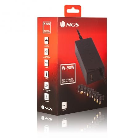 NGS Adaptador de Corriente Automático W-90W 90W con 9 Adaptadores y Salida USB NGS Adaptador de Corriente Automático W-90W 90W con 9 Adaptadores y Salida USB